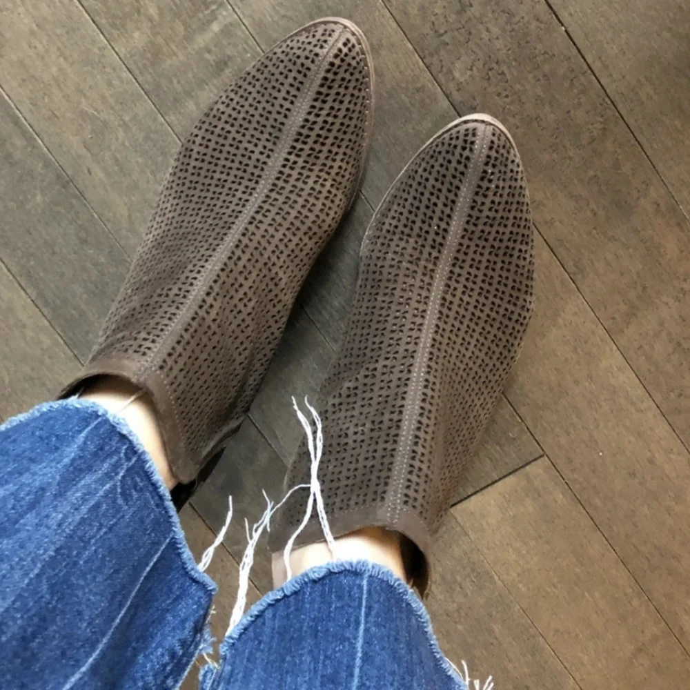 Vince Camuto Taupe Perforated Suede Booties 6
